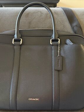 COACH Navy Leather Briefcase/Laptop Carry-All